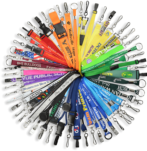 Graphic showing an array of custom event lanyards