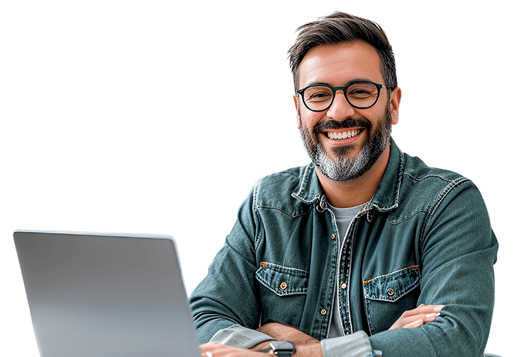 A man on a laptop ordering supplies through K&A's online ordering portal