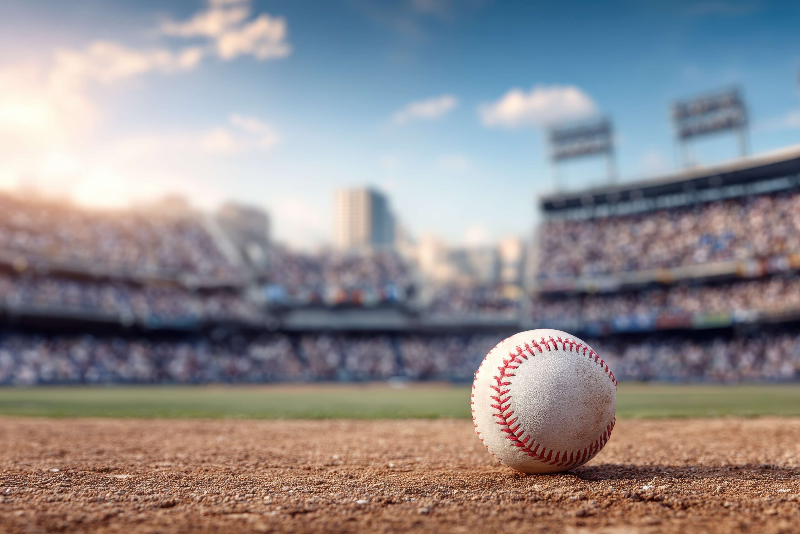 close-up of baseball on the ground in stadium
