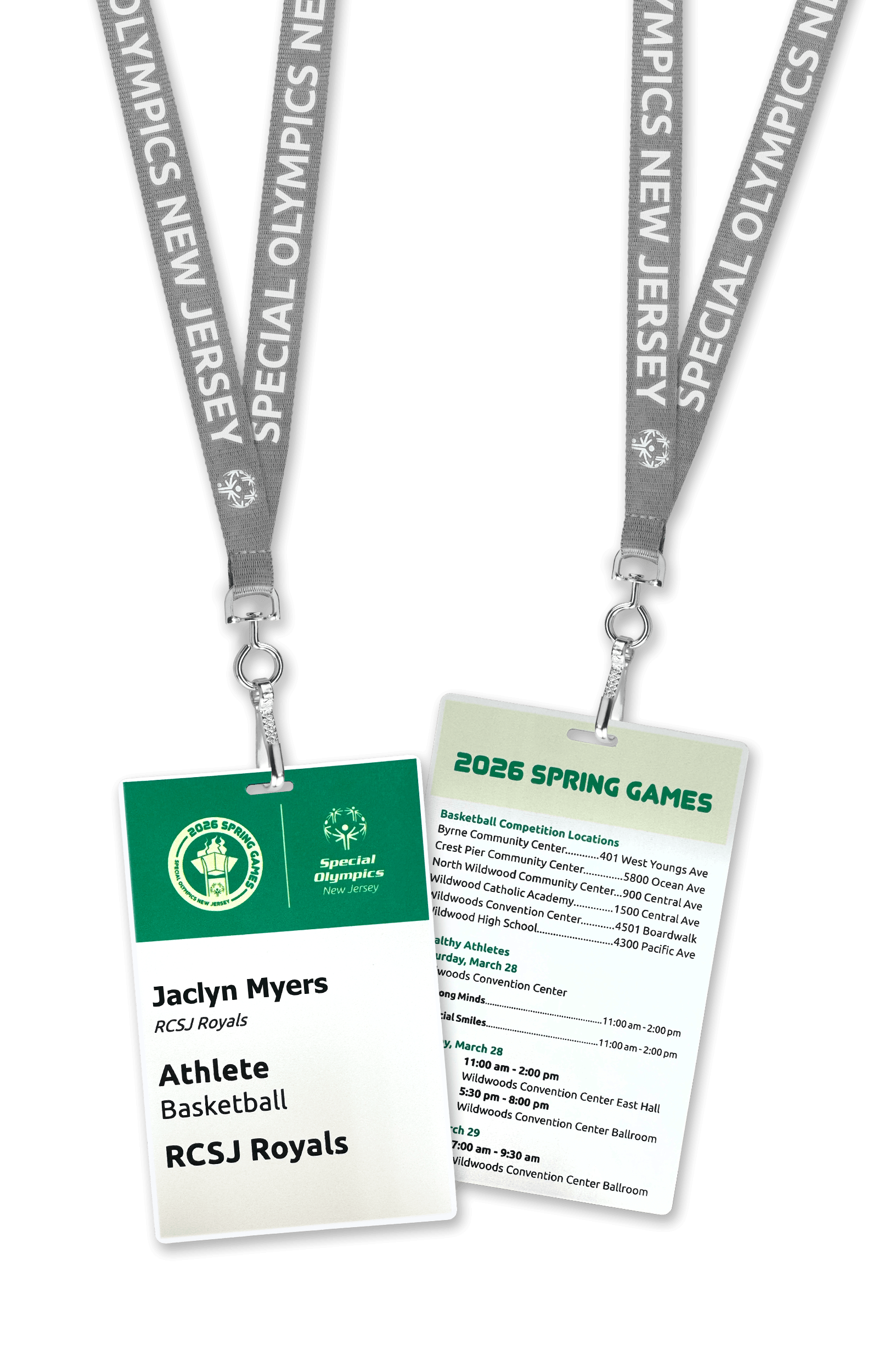 Special Olympics of New Jersey event badges and lanyards